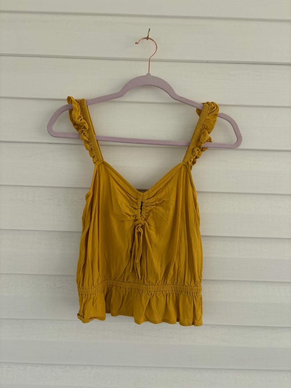 Mustard Yellow Ruffle Peplum Tank Top • Feminine Spring Top • Size XS